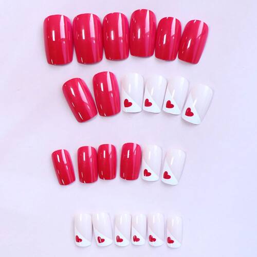 24PCS Short Square Press On Nails Purple Pink Press On Nails