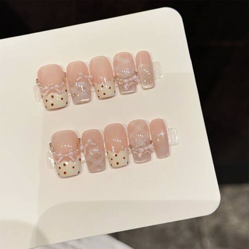 10pcs Sweet Stars Bow Handmade Fake Nails Press on Nails Gen