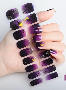 New Halloween Semi-cured UV Gel Nail Stickers Bat Pumpkin Sk