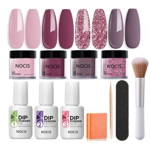 Dip Powder Nail Kit Starter, 4 Colors Nude Pinkish Glitters