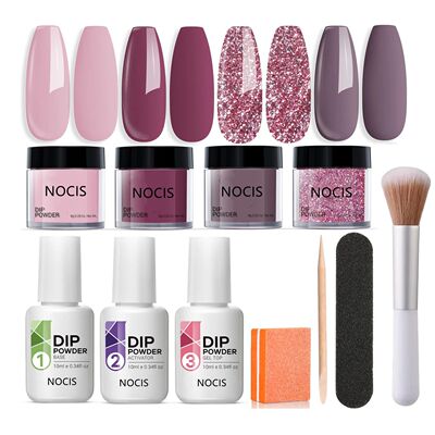 Dip Powder Nail Kit Starter, 4 Colors Nude Pinkish Glitters