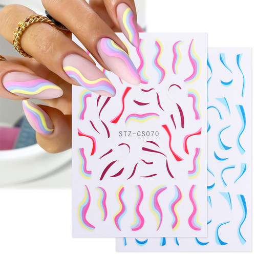 3D Swirl Lines Nail Sticker Geometry Irregular Whirling Wave