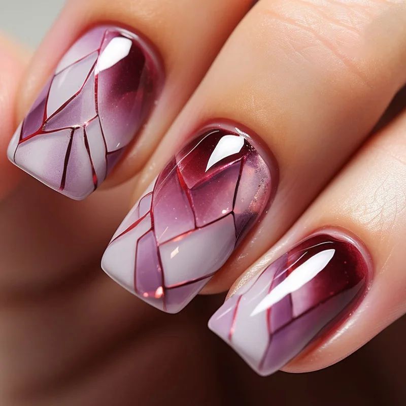 24pcs Short Square French False Nails Black Wavy Colorful Fl