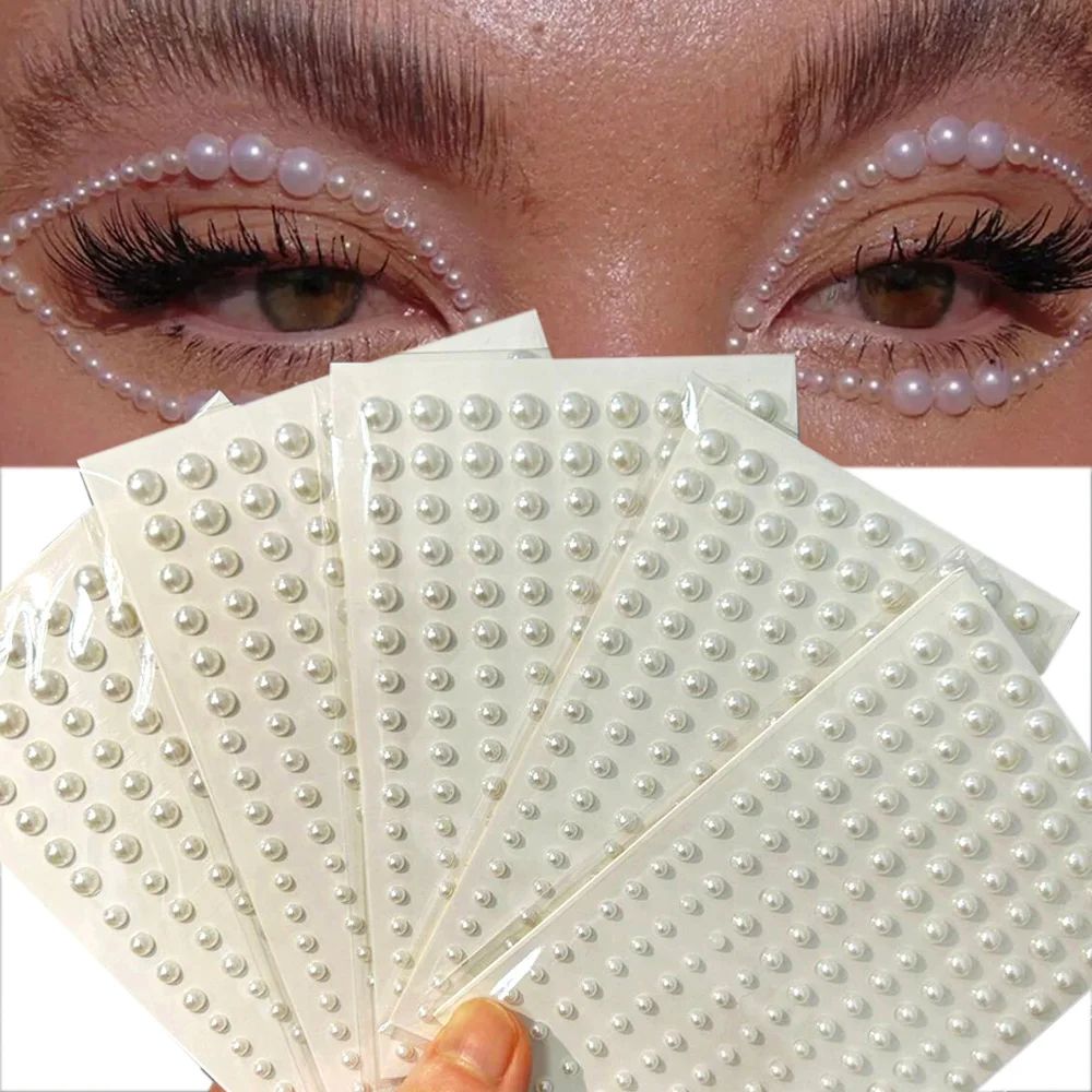 5sheets*162Pcs White Pearl Eyes Face 3D Self Adhesive Rhines