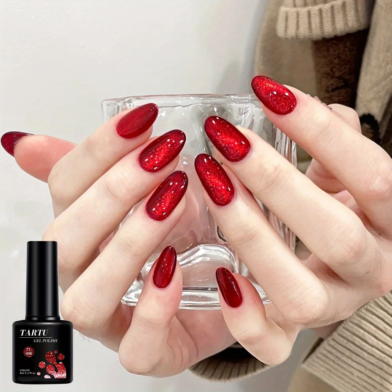 Cat Eye Gel Nail Polish,Red Brown black 8ml Soak Off LED/UV,