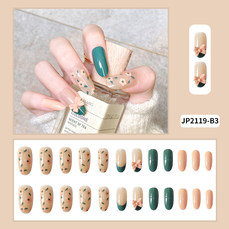UV Gel Cover False Nails Gold Glit Nude Ladi's Press On Fing