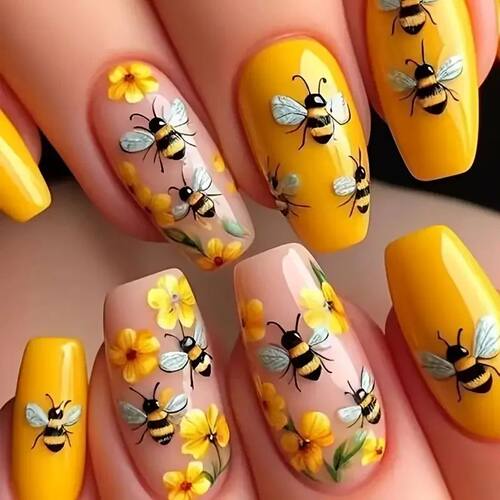 24pcs/set Medium long fake nails for women Spring summer flo