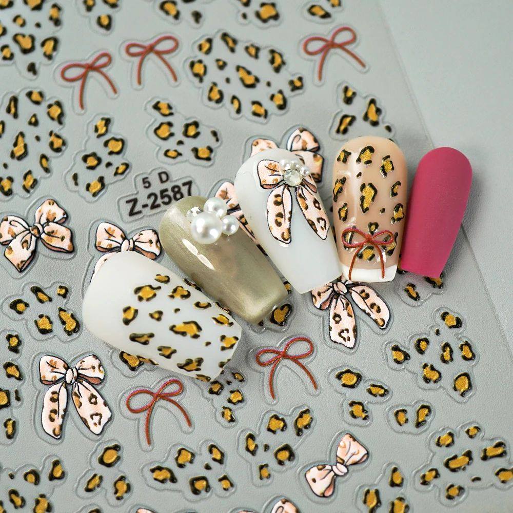 1Pcs Leopard Print Nail Art Stickers 5D Self Adhesive Nail S