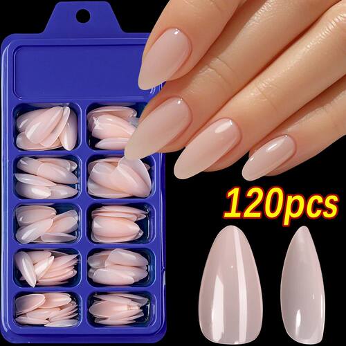 120Pcs-Boxed Nude Pink Short Almond Press On Nails Full-Cove