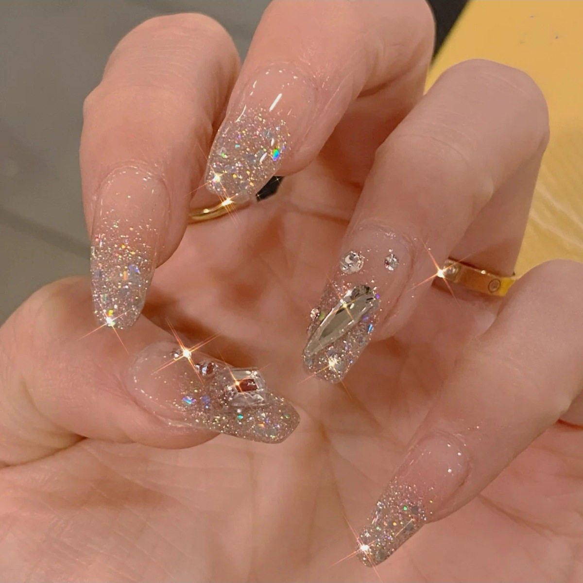 24pcs Rhinestone Design Fake Nails Shiny Bridal Women Lady p