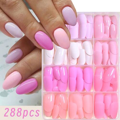 288pcs Light Pink Rose Purple Matte & Glossy False Nails Sol