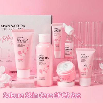 6pcs/Set Sakura Skin Care Sets Face Cream Serum Toner Facial