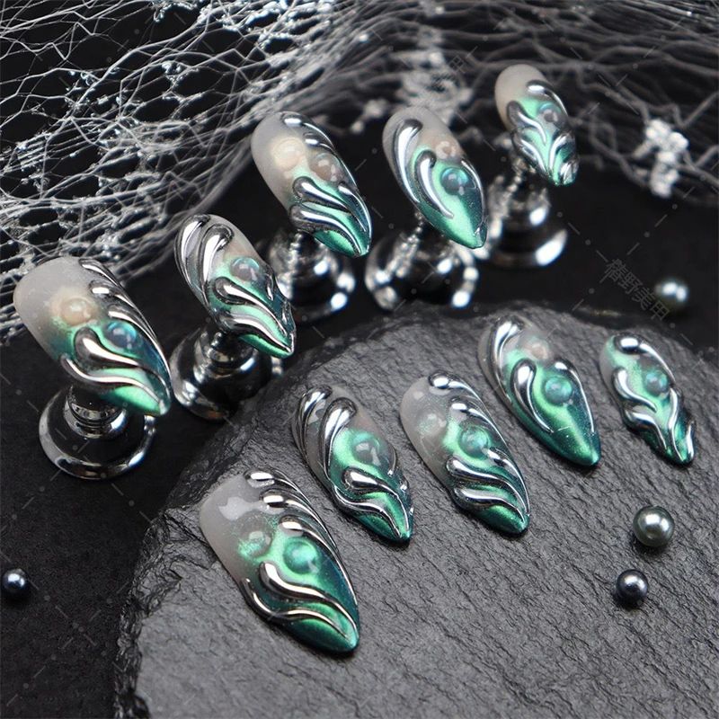 10PCS Handmade Press on Nails Designs Almond False Nail Fake