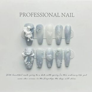 10Pcs Blue Handmade acrylic Nails Set Press on Professional