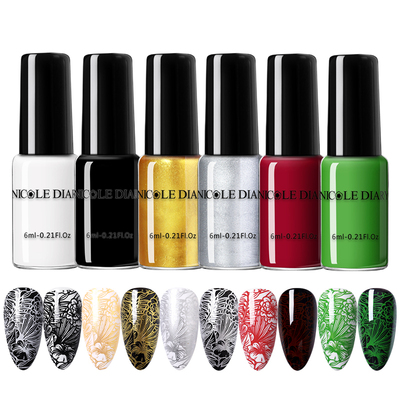 Stamping Nail Polish Black White Gold Silver Nail Art Printi