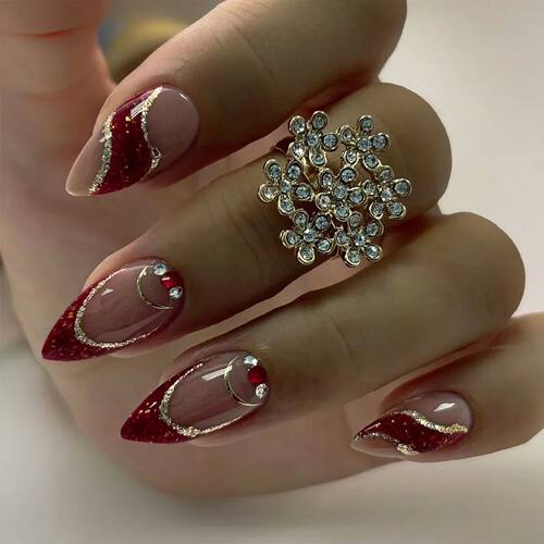 24Pcs Purple Heart Almond False Nails Artificial Simple with