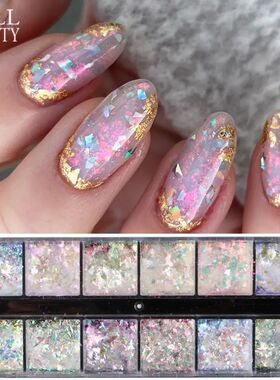 12 Grids Iridescent Nail Aurora Glitter Crystal Fire Flakes