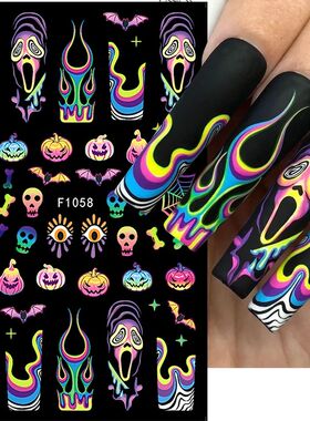 2pcs Cute Halloween Pumpkin Nail Art Stickers Cat Ghost Spid