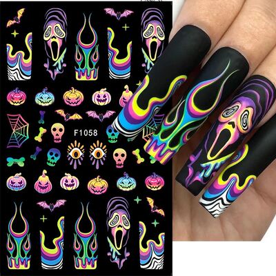2pcs Cute Halloween Pumpkin Nail Art Stickers Cat Ghost Spid