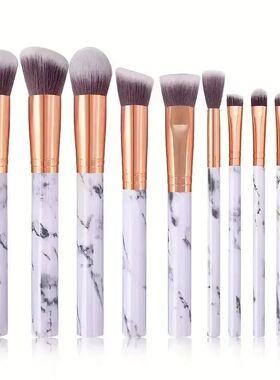 10 Pcs Marble Makeup Brushes Premium Synthetic Kabuki Founda