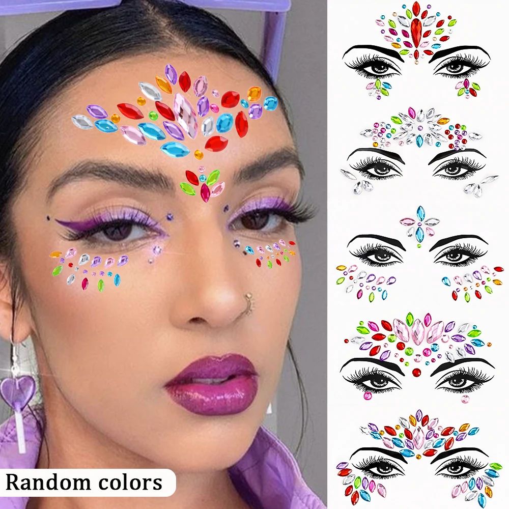 1Sheet 3D Rhinestone Face Tattoo Stickers Coloful Glitter Ge