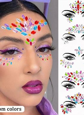 1Sheet 3D Rhinestone Face Tattoo Stickers Coloful Glitter Ge
