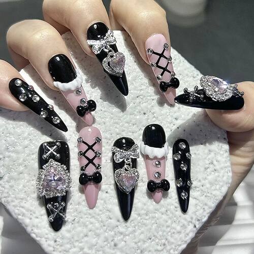Y2K Menhera Handmade Press On Nails Lolita Sweetheart Skirt