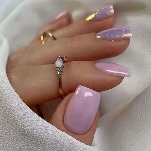 24Pcs Nail Aurora Glitter Fake Nails Short French Press on n
