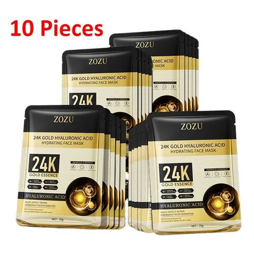 10 pieces 24k Gold Hyaluronic Acid Moisturizing Facial Mask