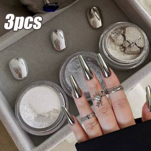 3pcs/Set Silver White Aurora Nails Mirror Glitter Dust Chrom