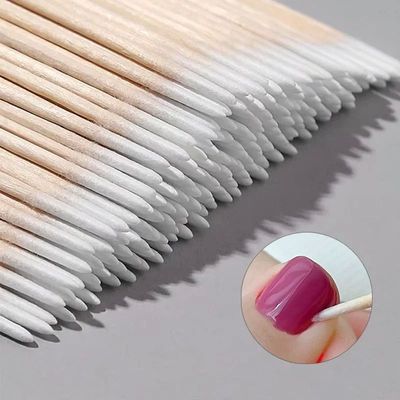 100Pcs Nails Wood Swab Clean Sticks Bud Tip Wooden Cotton He