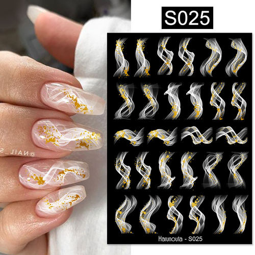 Harunouta Marble Blooming 3D Foil Nail Stickers Gold Bronzin