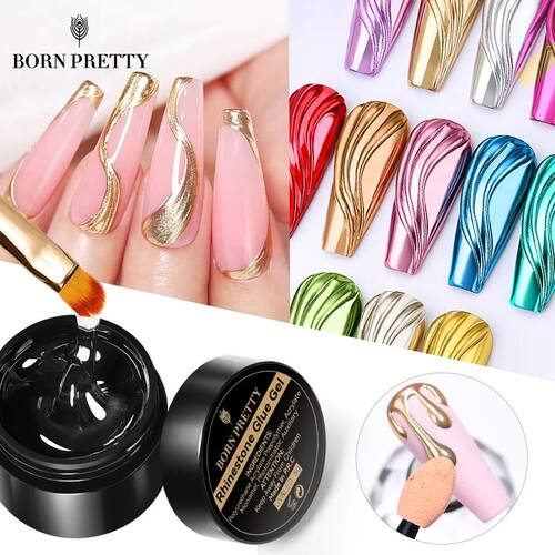 3PCS Rhinestones Glue Gel Set MetalNail Powder With Nail Lin