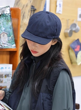 美式复古潮牌短沿鸭舌帽黑色水洗软顶抽绳工装帽弯檐棒球帽男女款