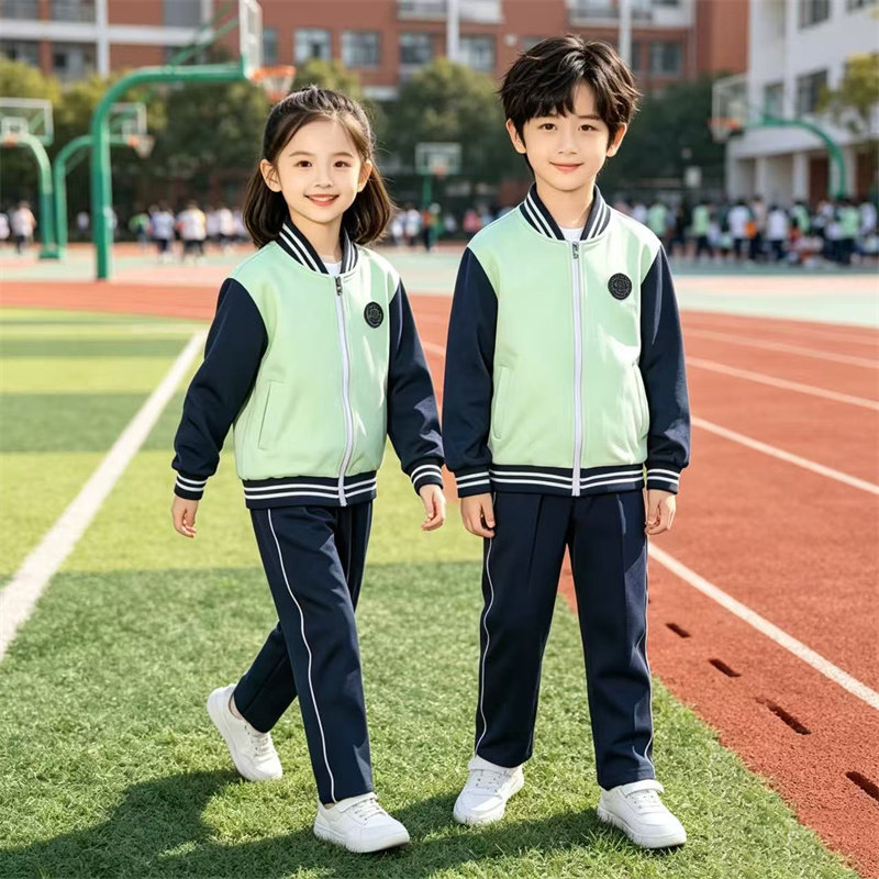 鞍山小学生校服套装春秋绿拉链