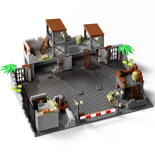 国产积木二战废墟场景moc积木军事基地总部大型