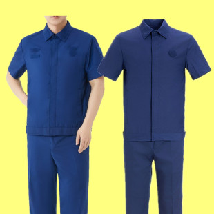 夏季短袖备勤服夹克套装冬季加厚蓝色工装春秋长袖套装男户外训练