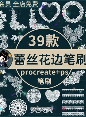 ps笔刷白色镂空蕾丝花边刺绣纺织服装花边辅料装饰procreate笔刷
