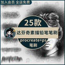 Procreate/ps笔刷达芬奇素描铅笔排线质感速写草图绘画炭笔石墨