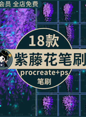 紫藤花procreate笔刷ps笔刷水彩水墨风藤蔓花藤花卉鲜花植物手绘