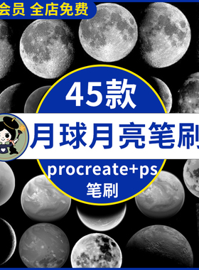 星空月球月光月亮月色风景插画装饰素材ps笔刷procreate笔刷