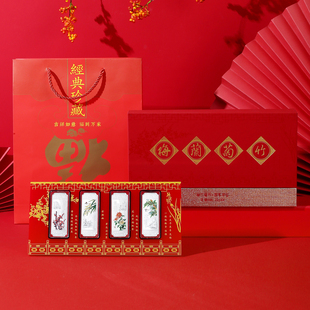 品尚缘银楼999纯银银条套装摆件梅兰竹菊彩绘银条纪念收藏礼品