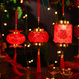 宵水晶投影中国风音乐小灯笼春节乔迁之喜新年装 儿童手提电池元 饰