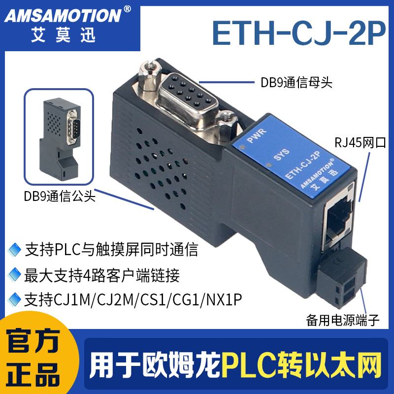 艾莫迅ETH-CJ-2P用于欧姆龙CJ/CS等PLC串口rs232转以太网通信模块