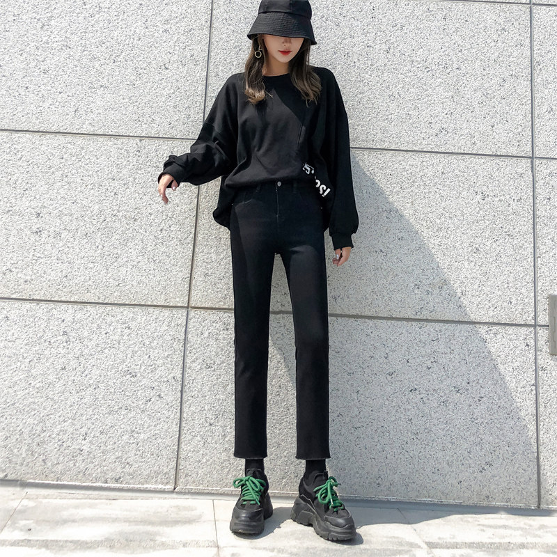 九分黑色牛仔裤女直筒宽松夏季高腰百搭修身显瘦小个子八分烟管裤