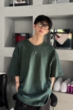 2024年夏季男港风大码纯色圆领短袖T恤XZ416-DT101-P25，男装T恤，星座416