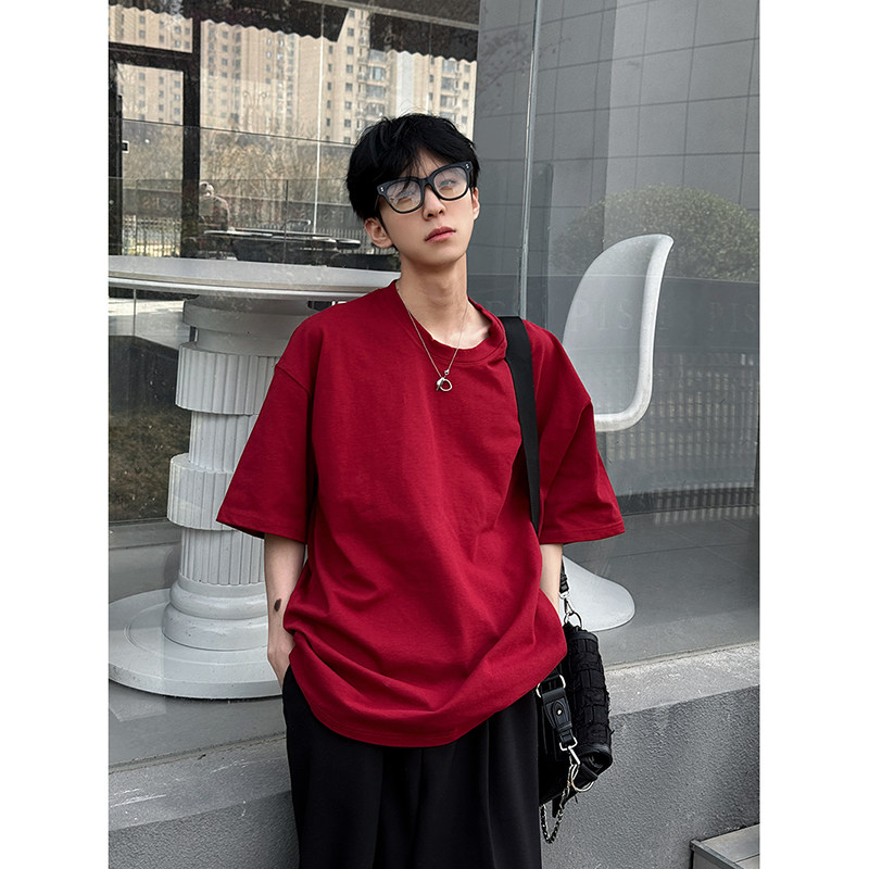 2024年夏季男港风大码纯色圆领短袖T恤XZ416-DT101-P25,男装T恤,星座416