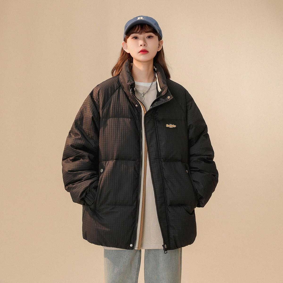 2024年冬季小方格面料白鸭绒立领羽绒服XZ415-YR006-P238控价298,男装羽绒服,星座416
