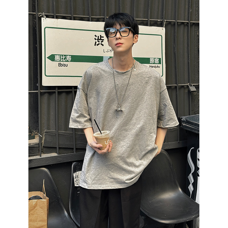 2024年夏季男港风大码纯色圆领短袖T恤XZ416-DT101-P25,男装T恤,星座416