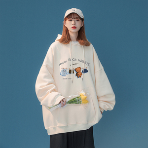 2024年春季中性风新款奶系连帽印花卫衣XZ415-WY05-P45图片
